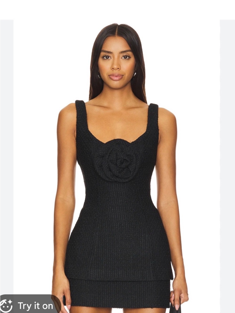 MAJORELLE Black Mini Skirt Set with Rosette Detail